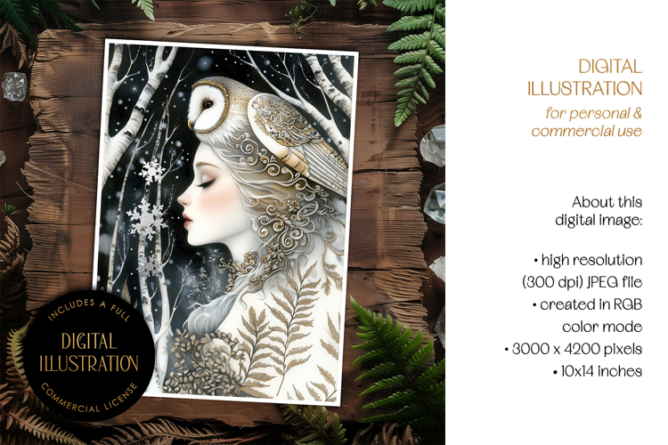 Nordic Druid & Owl Card Illustration