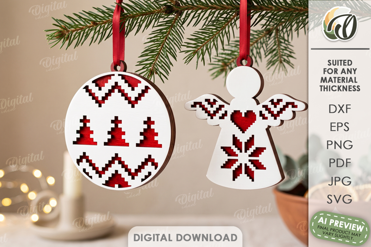 Scandinavian Folk Christmas Tree Ornaments Laser Cut