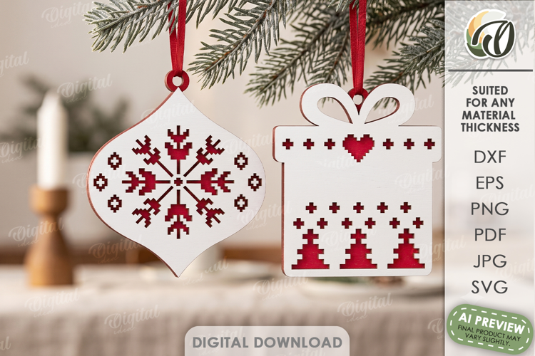 Scandinavian Folk Christmas Tree Ornaments Laser Cut