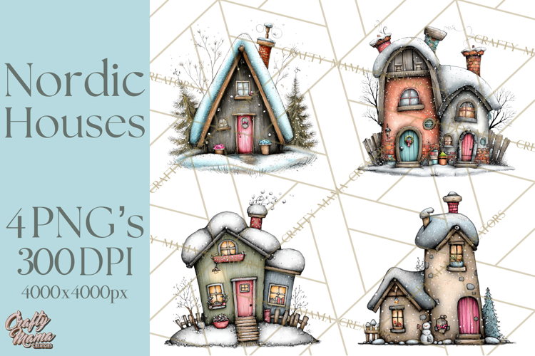 Nordic Winter House Clipart PNG, Scandinavian Cabins