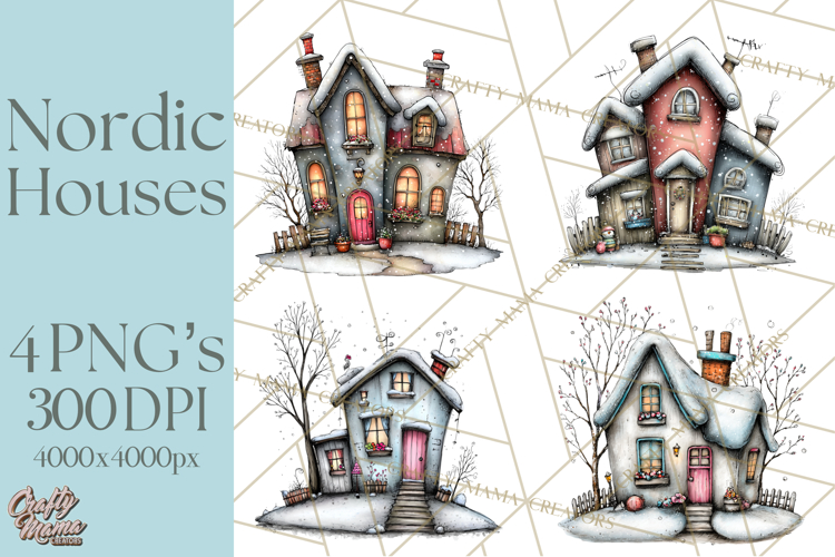 Nordic Winter House Clipart PNG, Scandinavian Cabins