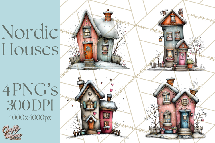 Nordic Winter House Clipart PNG, Scandinavian Cabins