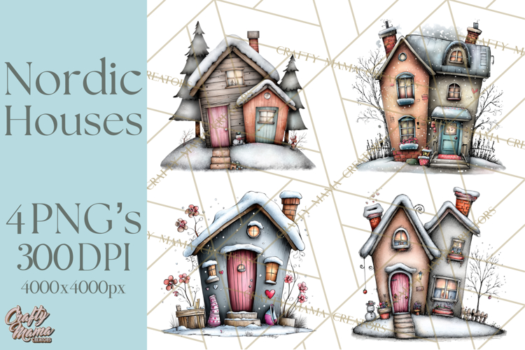 Nordic Winter House Clipart PNG, Scandinavian Cabins