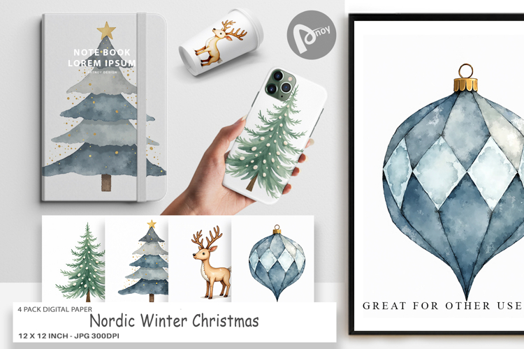 Nordic Winter Christmas Digital Paper