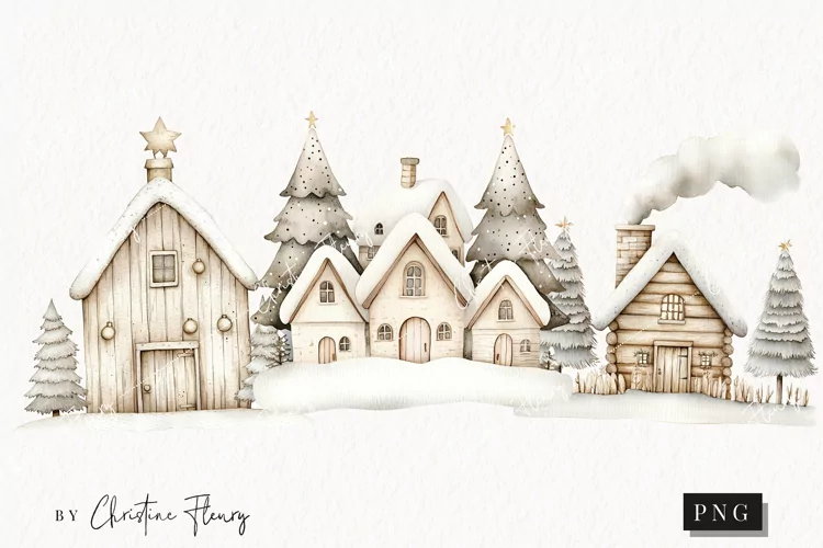 Nordic Winter Cottage | Beige Christmas PNG