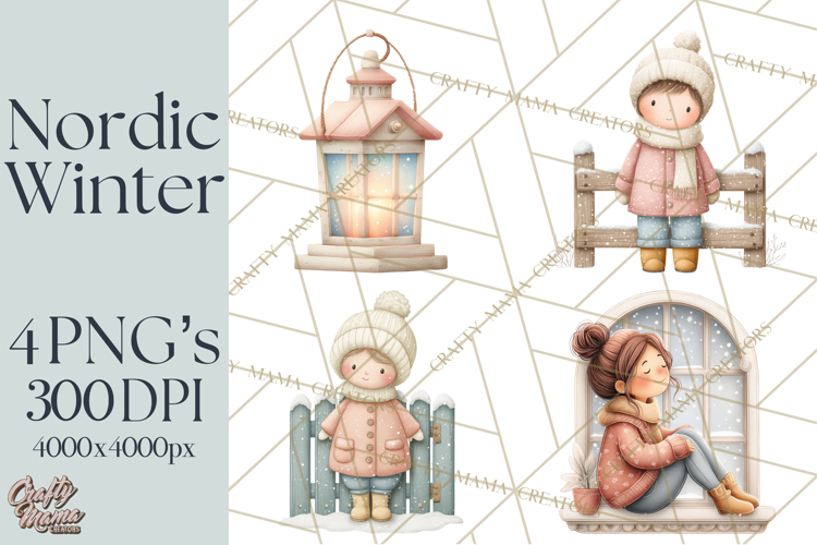 Hygge Nordic Winter Deer Rabbit Clip Art PNG Graphics