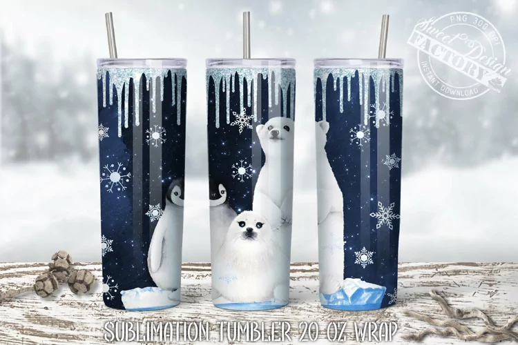 Winter animal tumbler png, Christmas tumbler design