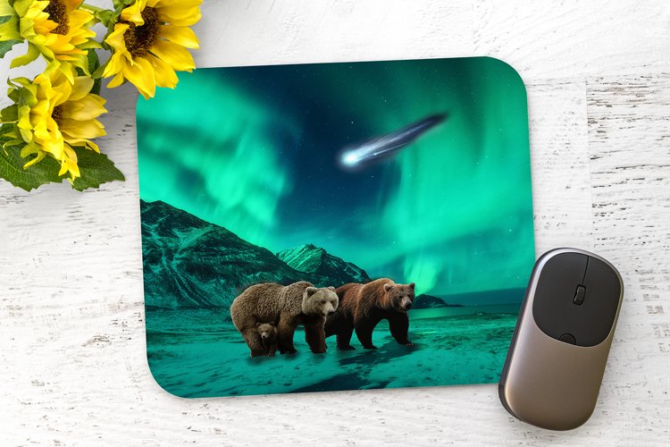 Northern Lights Bears - Mouse Pad Sublimation - PNG Design example image 1