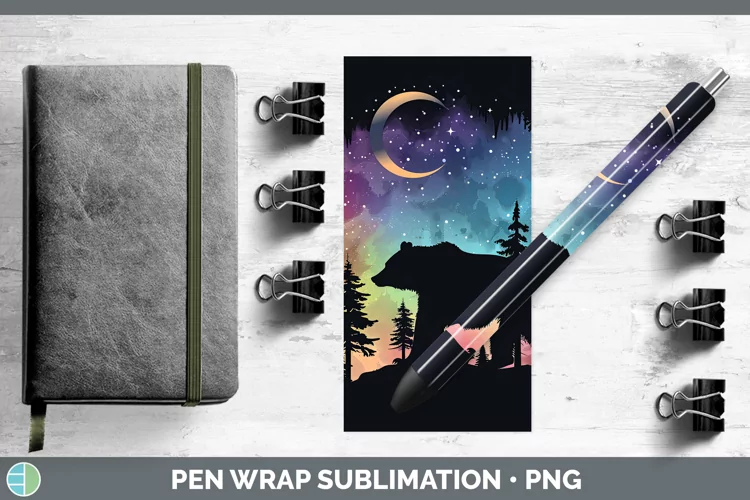 Northern Lights Bear Pen Wrap Sublimation Epoxy Pen Designs