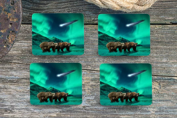 Northern Lights Bears - 4" Coaster Sublimation - PNG Design
