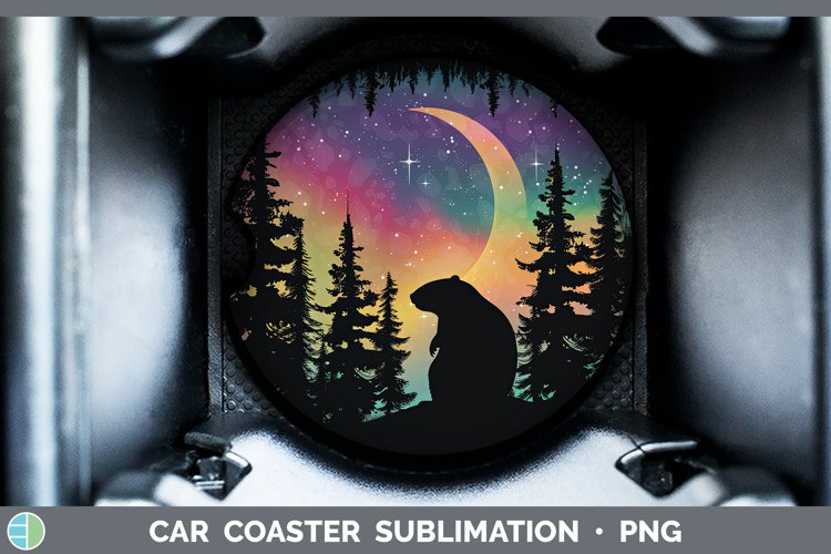 Northern Lights Beaver Car Coaster Sublimation Coaster Desig