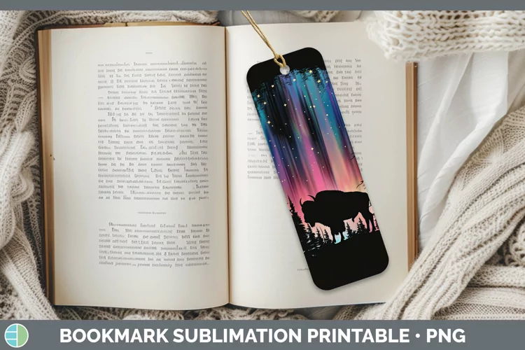 Northern Lights Bison Bookmark Sublimation Printable Designs