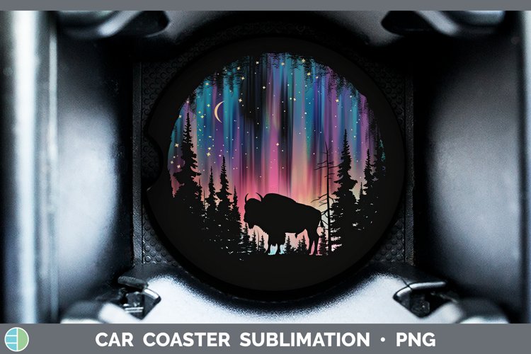 Northern Lights Bison Car Coaster Sublimation Coaster Design