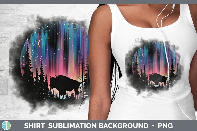 Northern Lights Bison Shirt Sublimation Sublimation Backgrou