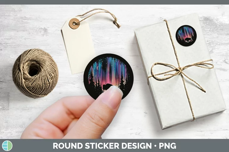 Northern Lights Bison Stickers | Round Labels Designs