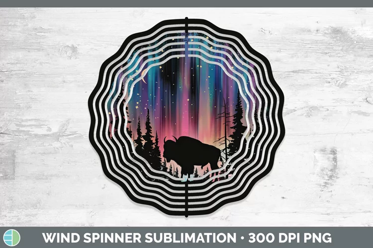 Northern Lights Bison Wind Spinner Sublimation Spinner Desig