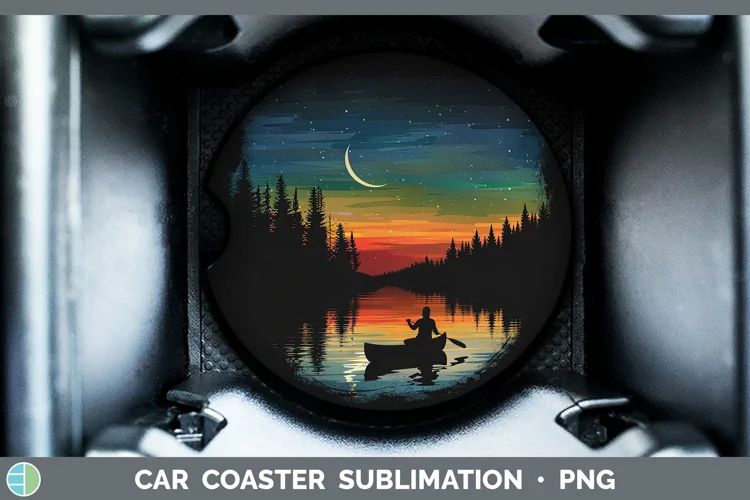 Northern Lights Canoe Car Coaster Sublimation Coaster Design