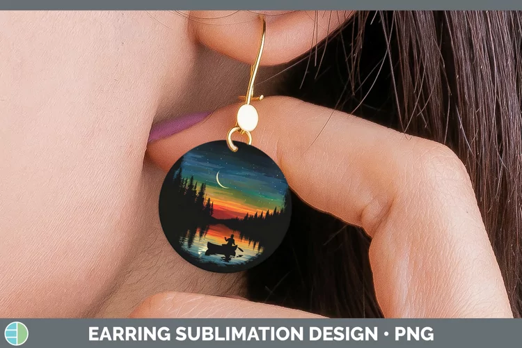 Northern Lights Canoe Round Earrings Sublimation Earrings De