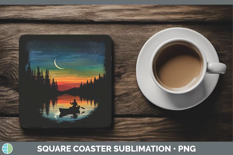 Northern Lights Canoe Square Coaster Sublimation Coaster Des