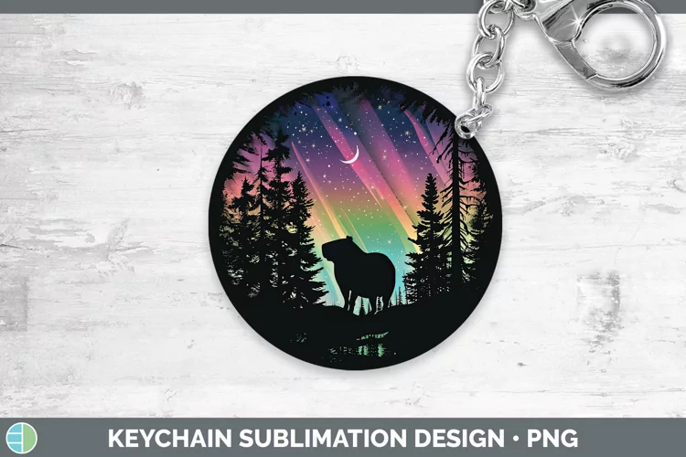 Northern Lights Capybara Keychain Sublimation Keyring Design