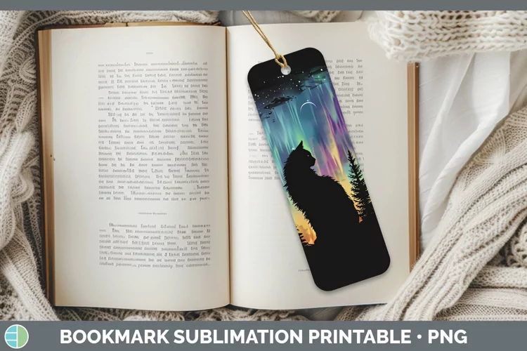 Northern Lights Cat Bookmark Sublimation Printable Designs