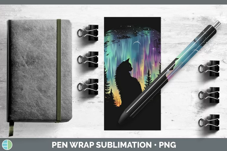 Northern Lights Cat Pen Wrap Sublimation Epoxy Pen Designs