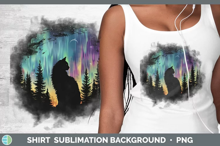 Northern Lights Cat Shirt Sublimation Sublimation Background