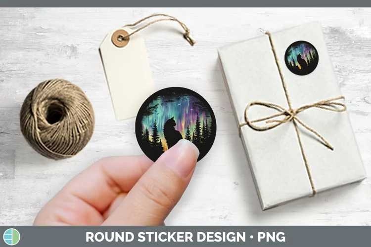 Northern Lights Cat Stickers | Round Labels Designs
