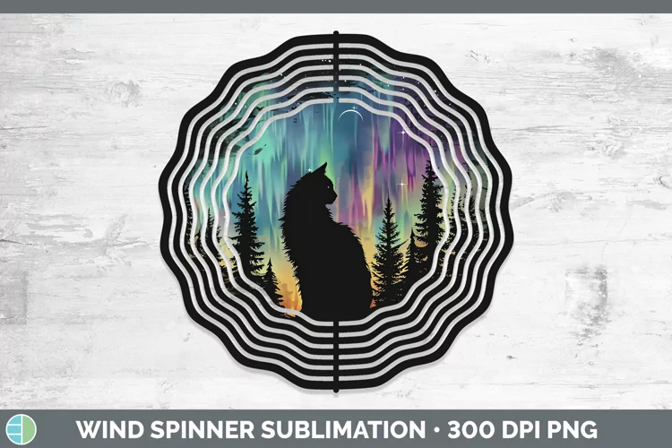 Northern Lights Cat Wind Spinner Sublimation Spinner Designs