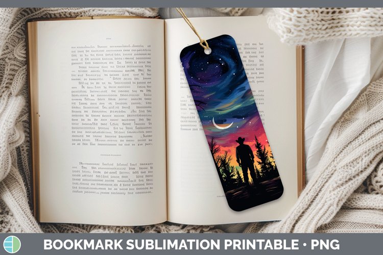 Northern Lights Cowboy Bookmark Sublimation Printable Design