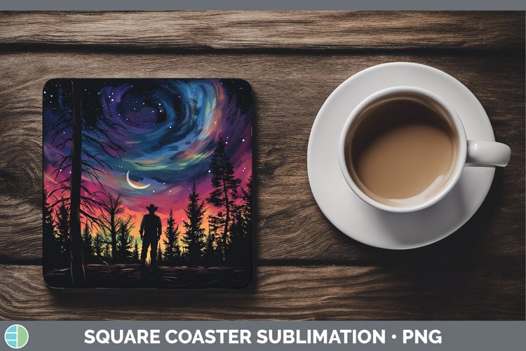 Northern Lights Cowboy Square Coaster Sublimation Coaster De