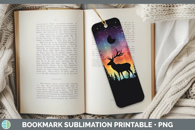 Northern Lights Deer Bookmark Sublimation Printable Designs