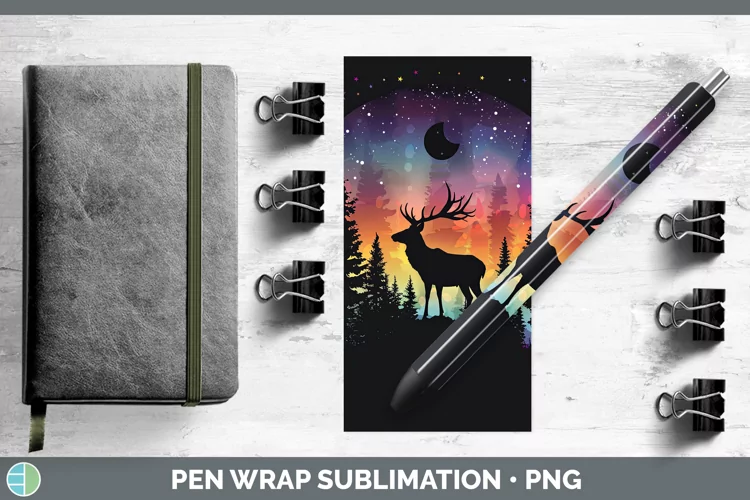 Northern Lights Deer Pen Wrap Sublimation Epoxy Pen Designs