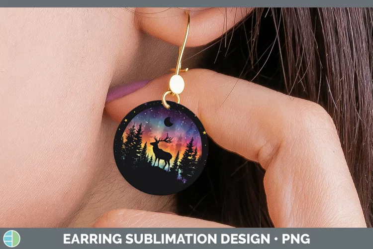 Northern Lights Deer Round Earrings Sublimation Earrings Des