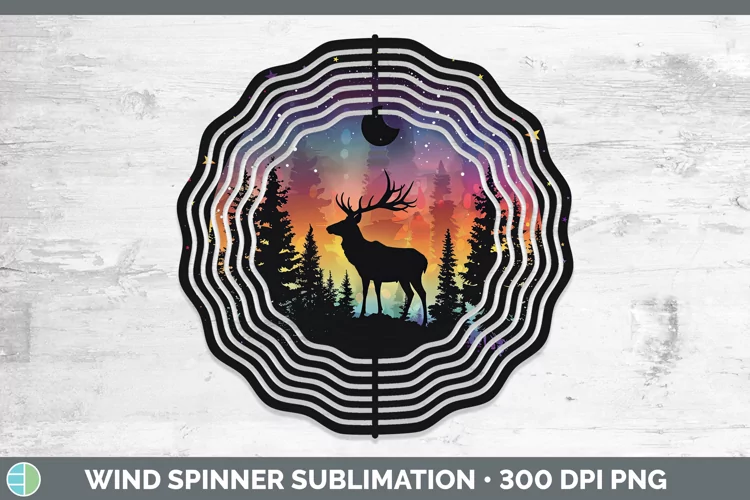 Northern Lights Deer Wind Spinner Sublimation Spinner Design