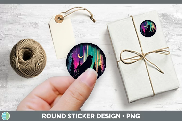 Northern Lights Dog Stickers | Round Labels Designs