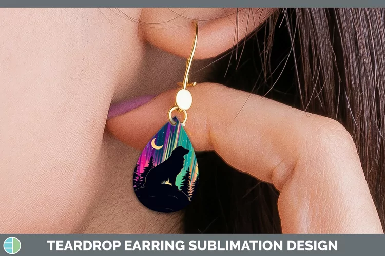 Northern Lights Dog Teardrop Earrings Sublimation Earrings D