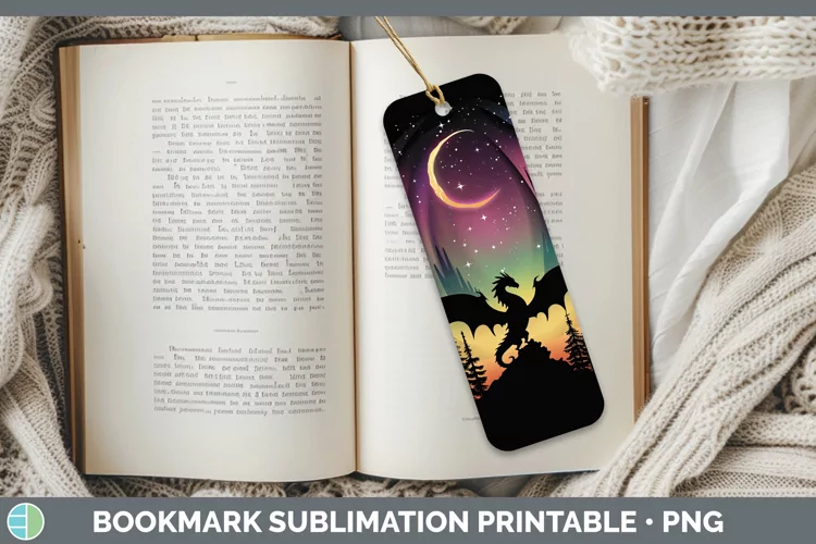 Northern Lights Dragon Bookmark Sublimation Printable Design