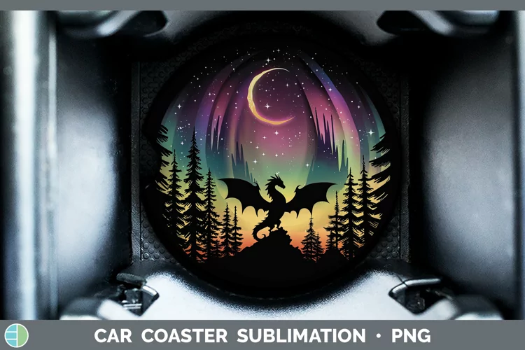 Northern Lights Dragon Car Coaster Sublimation Coaster Desig