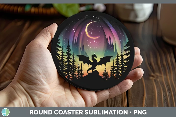 Northern Lights Dragon Round Coaster Sublimation Coaster Des