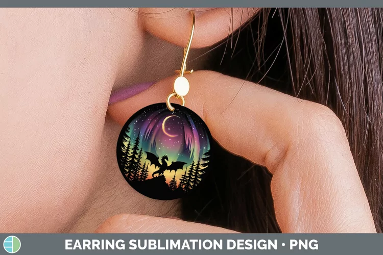 Northern Lights Dragon Round Earrings Sublimation Earrings D
