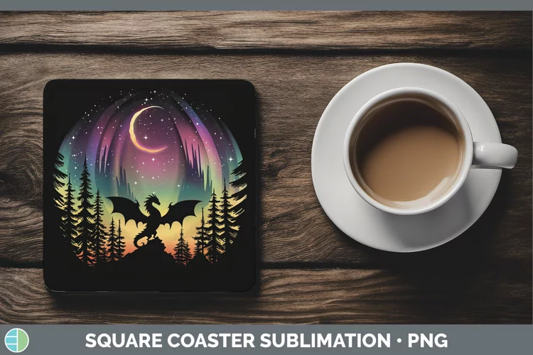 Northern Lights Dragon Square Coaster Sublimation Coaster De