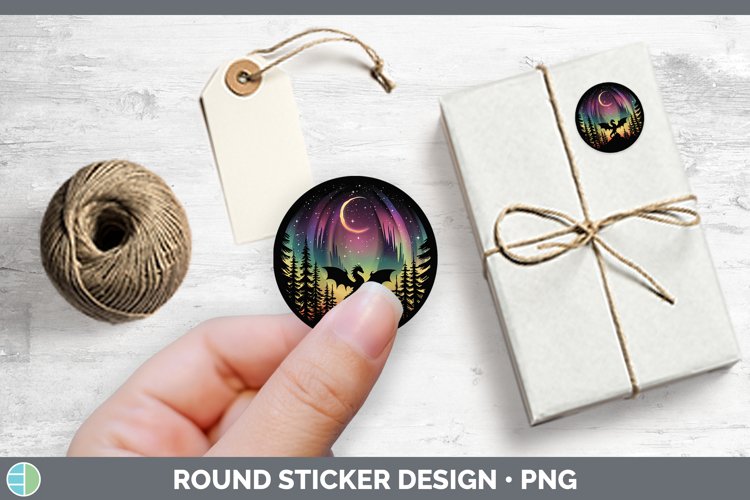 Northern Lights Dragon Stickers | Round Labels Designs