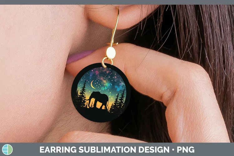 Northern Lights Elephant Round Earrings Sublimation Earrings