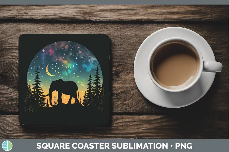 Northern Lights Elephant Square Coaster Sublimation Coaster