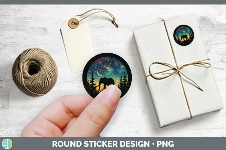 Northern Lights Elephant Stickers | Round Labels Designs