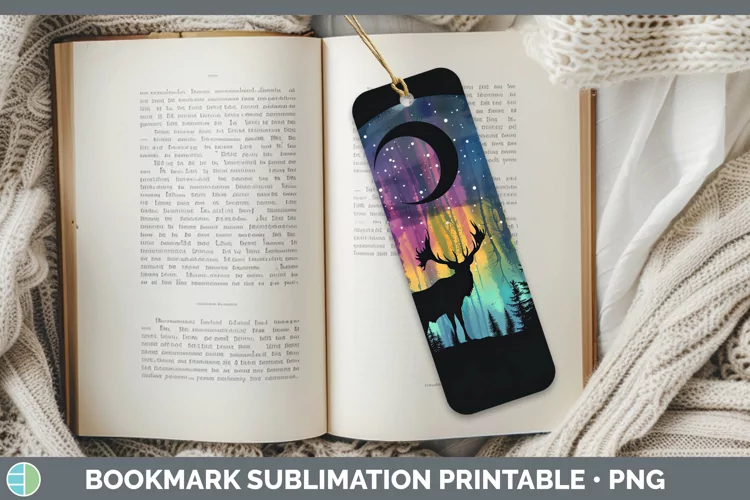 Northern Lights Elk Bookmark Sublimation Printable Designs