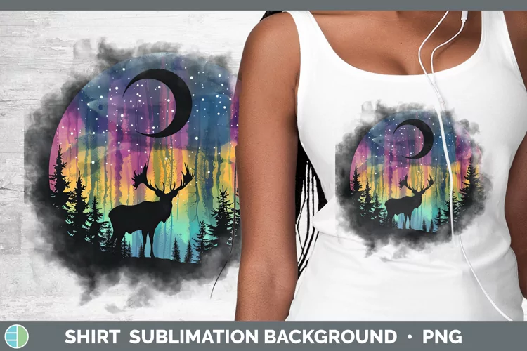 Northern Lights Elk Shirt Sublimation Sublimation Background