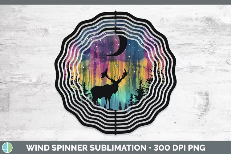 Northern Lights Elk Wind Spinner Sublimation Spinner Designs