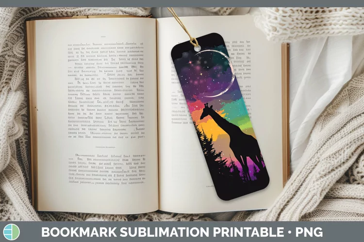 Northern Lights Giraffe Bookmark Sublimation Printable Desig